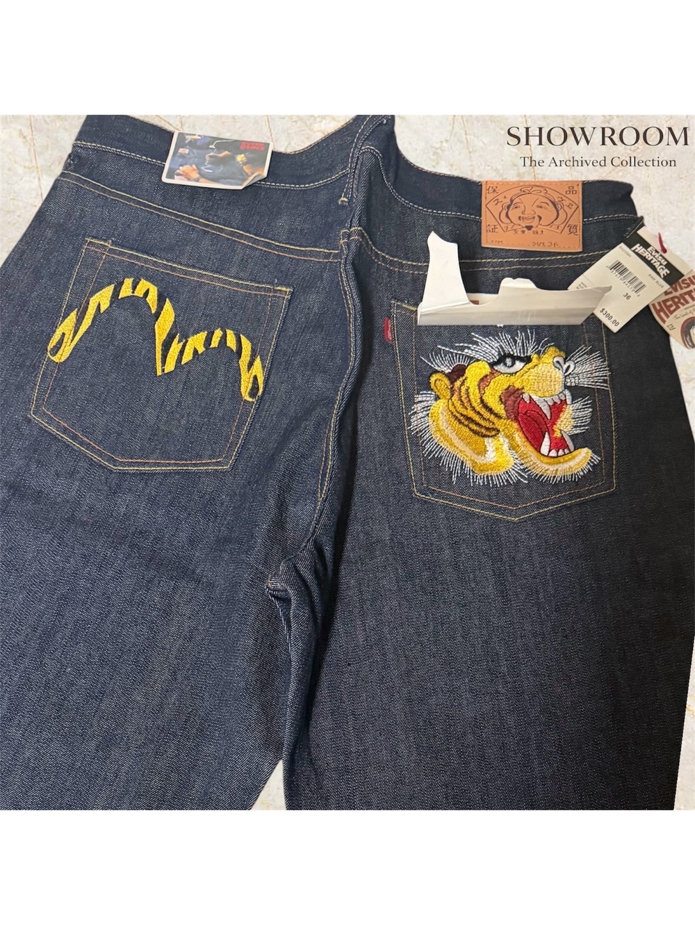 EVISU Vntage Tiger Denim Shorts Y2K DEADSTOCK Rare Collector